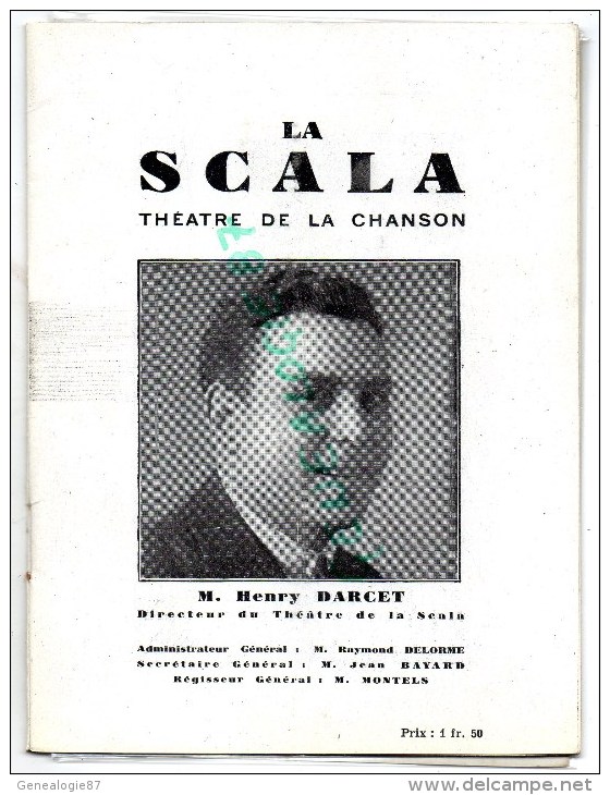 75- PARIS - PROGRAMME LA SCALA - THEATRE DE LA CHANSON- HENRI DARCET-CLAIRE FRANCONAY-PUB DELAHAYE-PIERROT GOURMAND- - Programmi