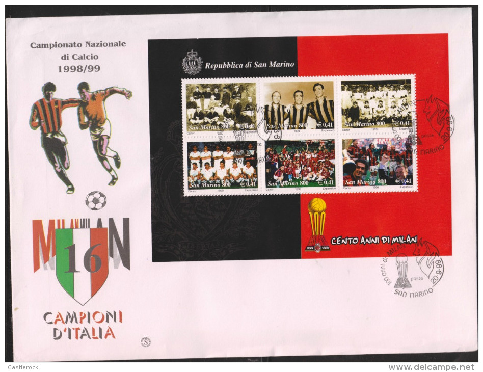 O) 1999 SAN MARINO, ONE HUNDRED YEARS OF MILAN, FOOTBALL, FDC XF - Lettres & Documents