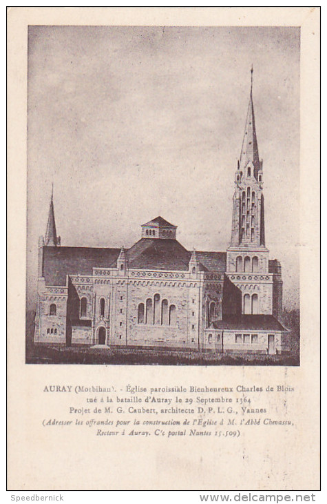 22459 Auray Eglise Charles Blois Projet Souscription Briques (3fr). Facade Abbé Chevassu -Menu 1939 Chamoine Blarez - Auray