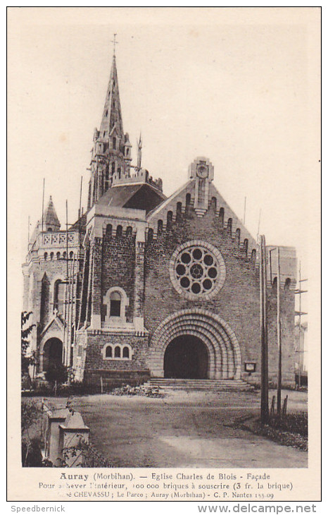 22459 Auray Eglise Charles Blois Projet Souscription Briques (3fr). Facade Abbé Chevassu -Menu 1939 Chamoine Blarez - Auray