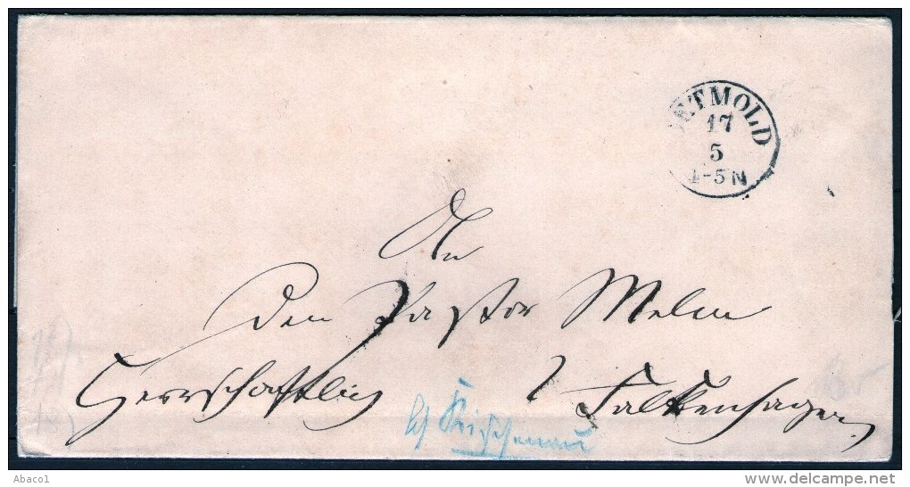 Altbrief Ca. 1860 Aus Detmold Nach Falkenhagen über Bahnhof Rischnau - Prephilately