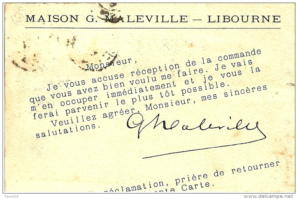 LBL19 - EP CP MOUCHON 10c RETOUCHE DOUBLE REPIQUAGE OBLIQUE MAISON MALEVILLE  LIBOURNE / ANNEMASSE 8/2/1903 - Overprinter Postcards (before 1995)