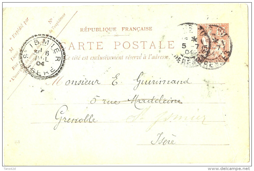 LBL19 - EP CP MOUCHON 10c RETOUCHE REPIQUAGE V. RETAUX LIBRAIRE  PARIS  S.ISMIER 5/7/1904 - Overprinter Postcards (before 1995)