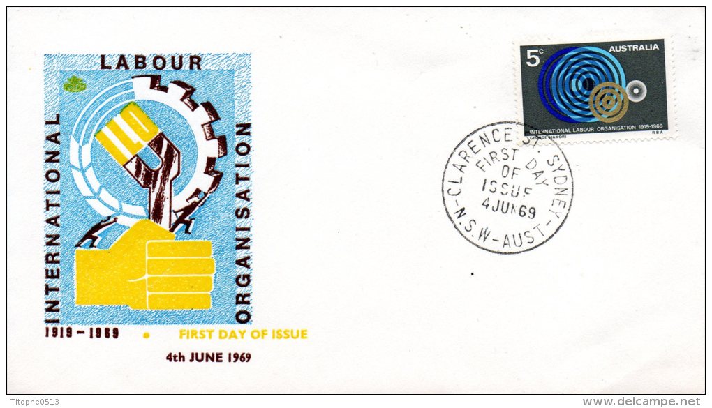 AUSTRALIE. N°387 Sur Enveloppe 1er Jour (FDC) De 1969. OIT. - ILO