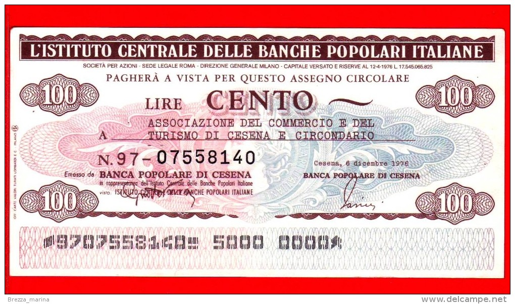 MINIASSEGNI - ISTITUTO CENTRALE BANCHE POPOLARI ITALIANE - FdS - 075 - [10] Checks And Mini-checks