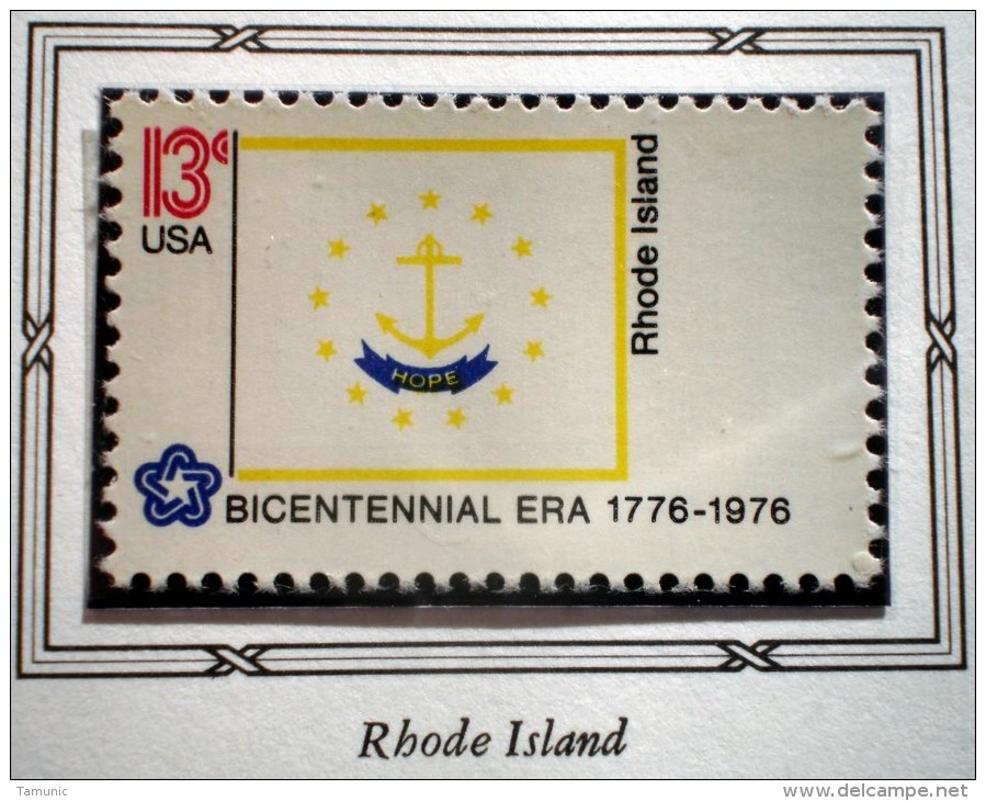 UNITED STATES USA STATE FLAGS BICENTENNIAL ERA 1776-1976 RHODE ISLAND  13 C 1976 MNH - Unused Stamps