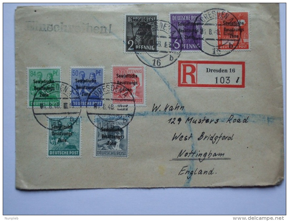 GERMANY ALLIED SOVIET OCCUPATION REGISTERED EINSCHREIBEN COVER FROM DRESDEN TO ENGLAND - Sonstige & Ohne Zuordnung