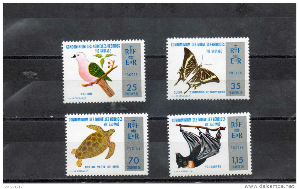 NOUVELLES-HEBRIDES : Oiseau (Nautou, Pigeon Du Pacifique), Papillon (queue D'hirondelle), Roussette, Tortue Verte De Mer - Neufs