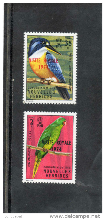 NOUVELLES-HEBRIDES :Oiseaux (Martin Pêcheur, Lorriquet Des Palmiers) -Timbres De 1972 Surchargés "VISITE ROYALE 1974" - - Nuovi