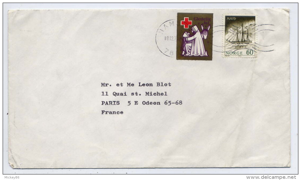 Norvège--1972--Lettre De NAMSOS Pour La France (PARIS 5°)--cachet NAMSOS Du 18-12-72-- - Cartas & Documentos