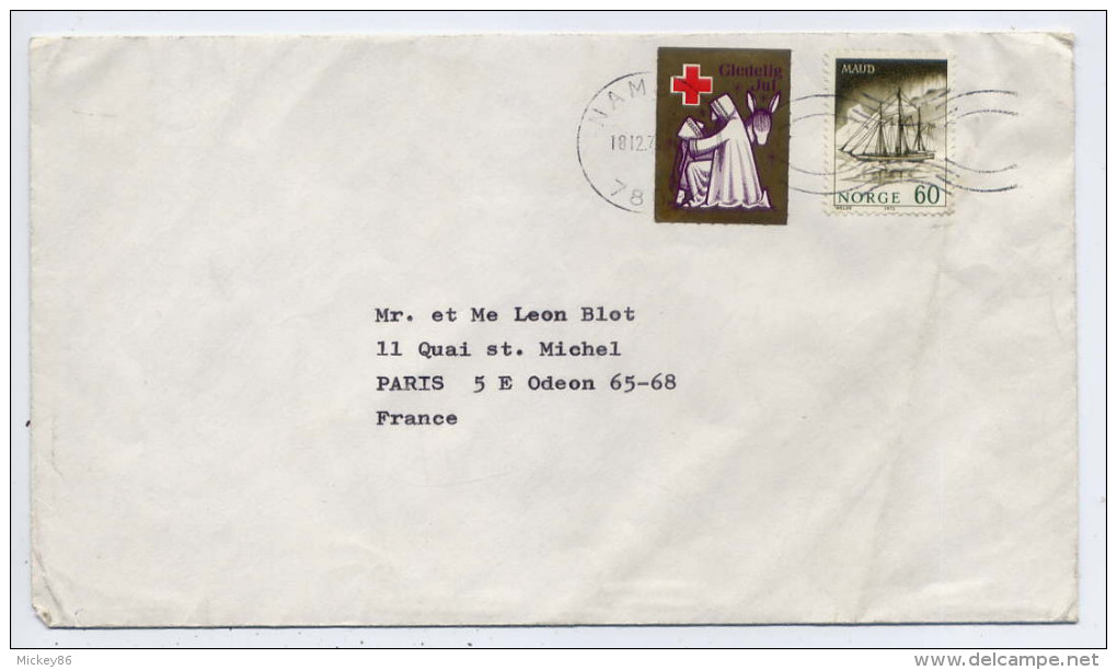 Norvège--1972--Lettre De NAMSOS Pour La France (PARIS 5°)--cachet NAMSOS Du 18-12-72-- - Lettres & Documents