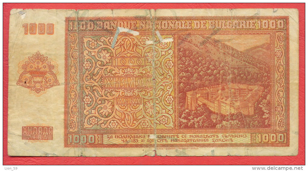 B463 / 1942 - 1 000 LEVA - Bulgaria Bulgarie Bulgarien Bulgarije - Banknotes Banknoten Billets Banconote - Bulgaria