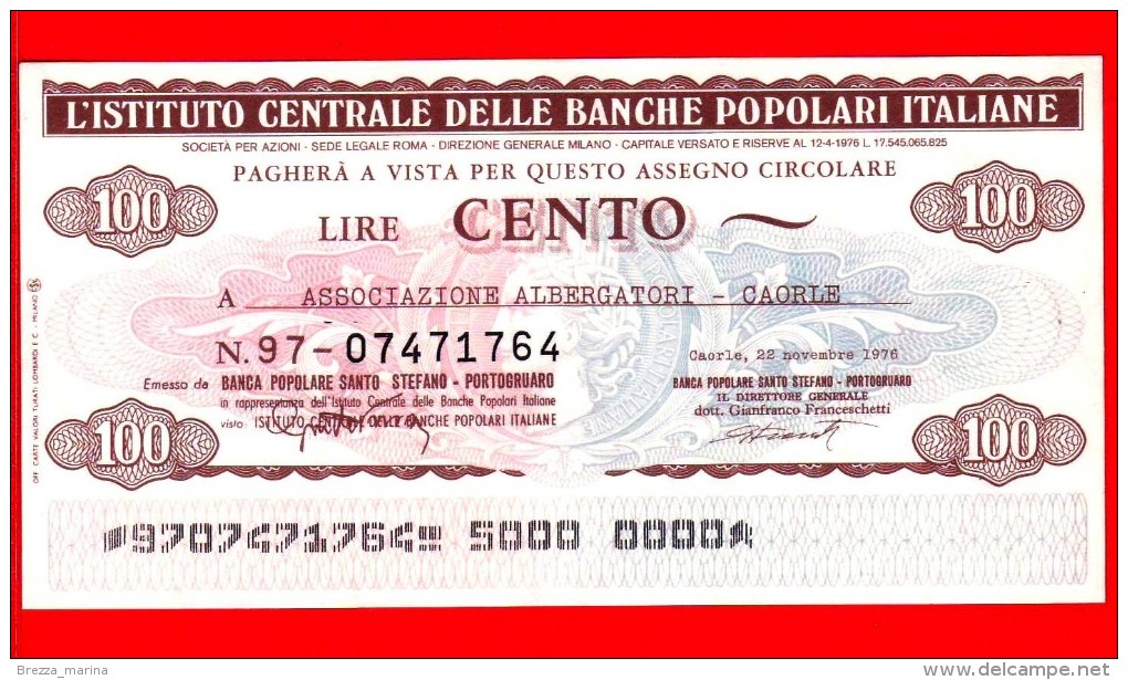 MINIASSEGNI - ISTITUTO CENTRALE BANCHE POPOLARI ITALIANE - FdS - 074 - [10] Checks And Mini-checks