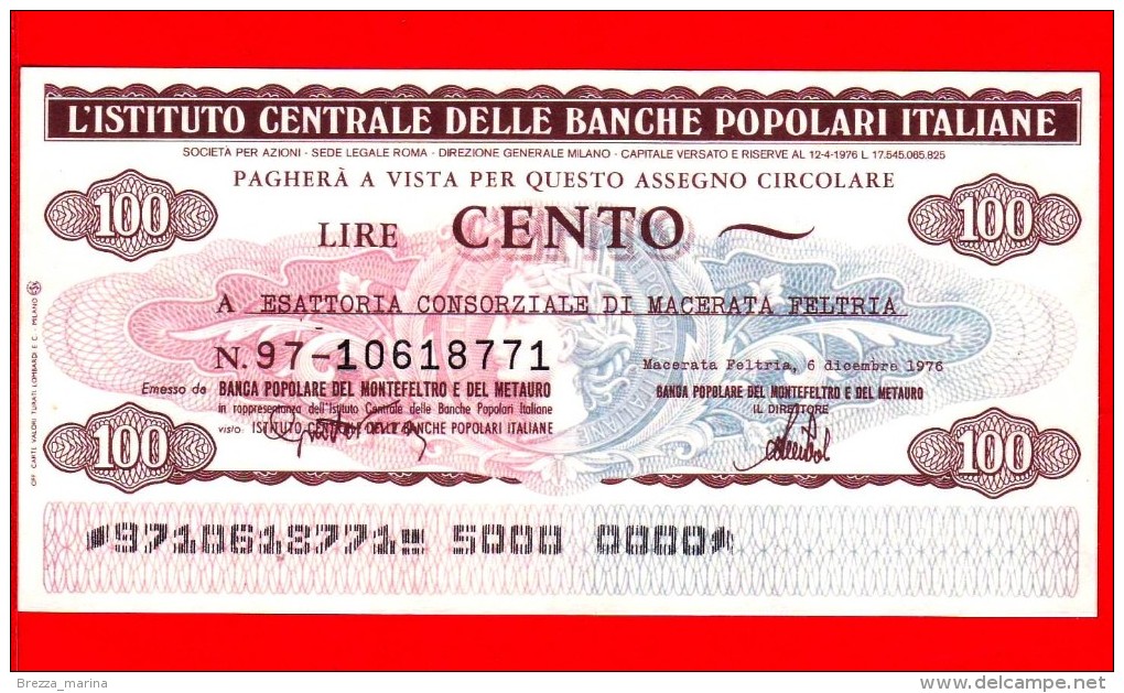 MINIASSEGNI - ISTITUTO CENTRALE BANCHE POPOLARI ITALIANE - FdS - 106 - [10] Checks And Mini-checks