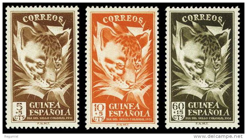 Guinea 306/08 (*) Sin Goma. Genetta 1951 - Guinée Espagnole