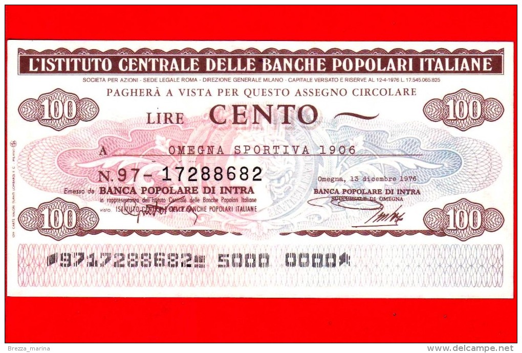 MINIASSEGNI - ISTITUTO CENTRALE BANCHE POPOLARI ITALIANE - FdS - 172 - [10] Scheck Und Mini-Scheck