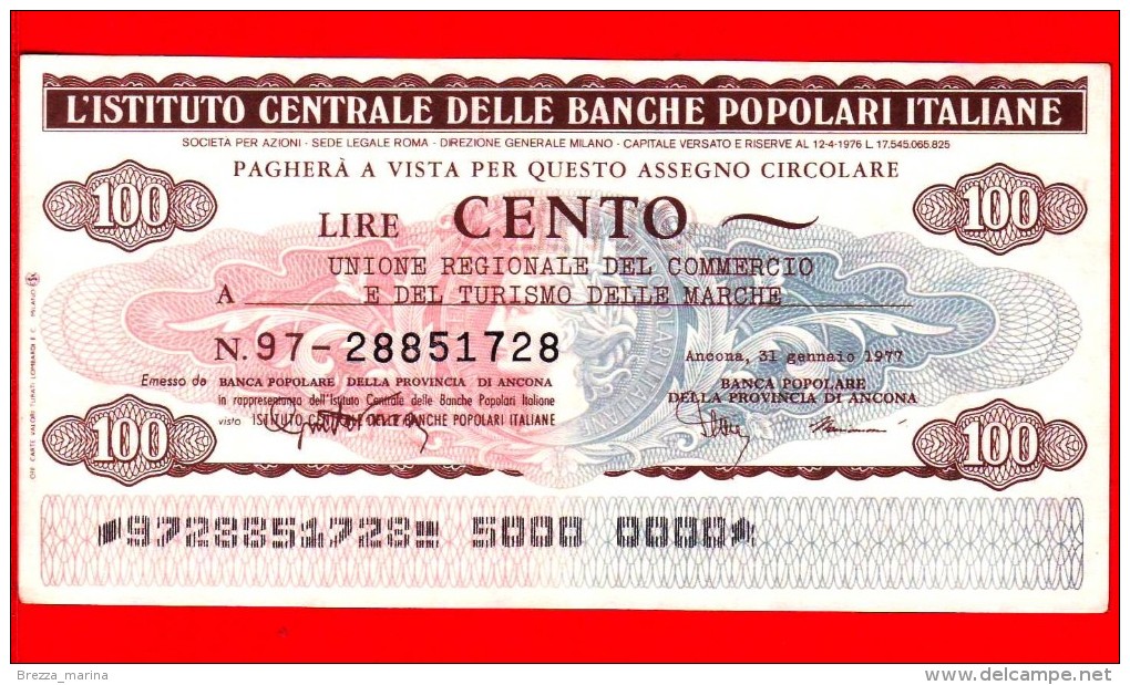 MINIASSEGNI - ISTITUTO CENTRALE BANCHE POPOLARI ITALIANE - FdS - 288 - [10] Checks And Mini-checks