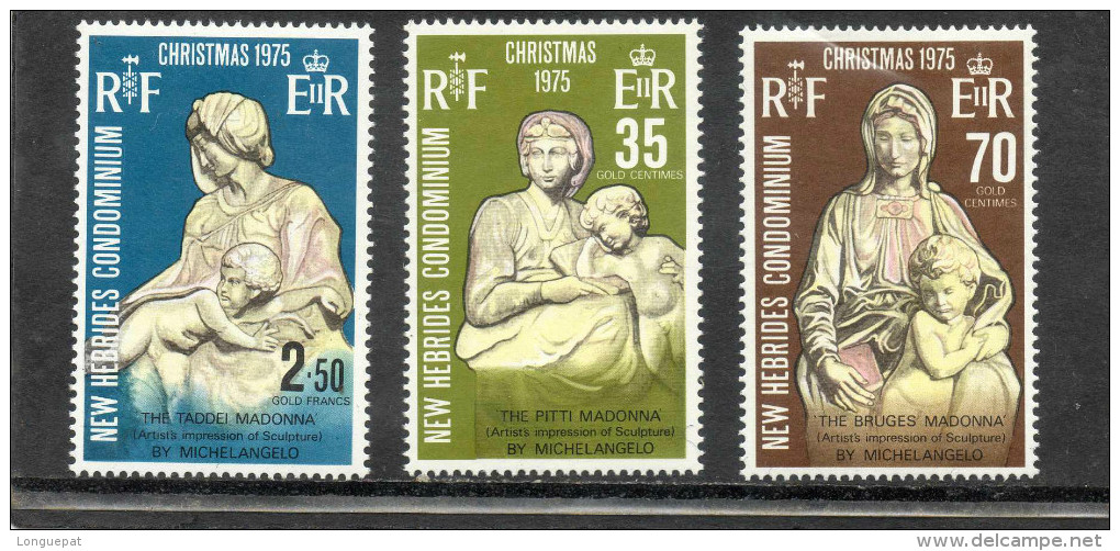 NOUVELLES-HEBRIDES : Sculptures De MICHEL-ANGE : Madonnes Pitti, De Bruges, Tadei - Art - Noël  - Anglais - - Unused Stamps