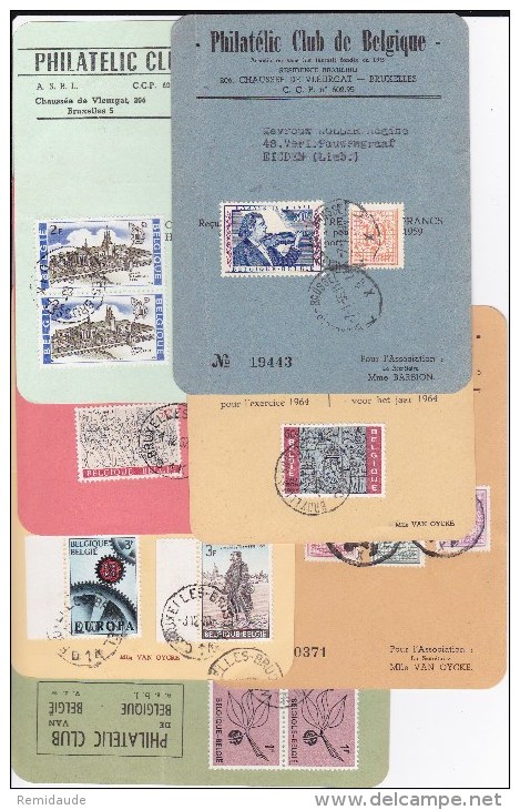 BELGIQUE - 7 CARTES AFFRANCHIES De MEMBRE De CLUB PHILATELIQUE - 1959+1961+1964+1966+1968/9+1971 - Lettres & Documents