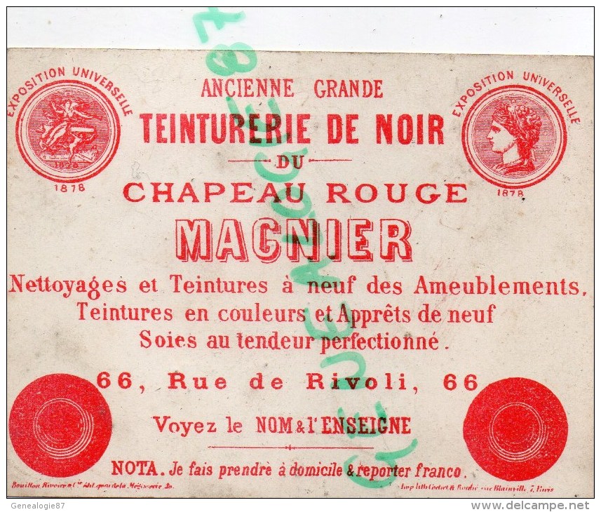 75001 -75- PARIS -TEINTURERIE DU CHAPEAU ROUGE MAGNIER-66 RUE DE RIVOLI-CHROMO TYPES PARISIENS-LA LISTE GAGNANTS LOTERIE - Autres & Non Classés