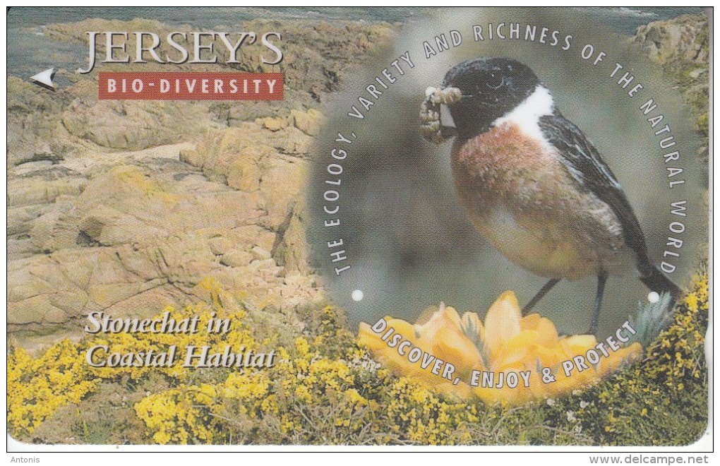 JERSEY ISL. - Bird, Jersey"s Bio Diversity/Stonechat, CN : 57JERC(0 With Barred), Tirage %20000, Used - [ 7] Jersey And Guernsey