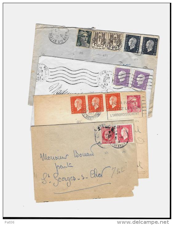 France &ndash; 1945/1947 Base Marianne De DulacDépartements &amp; Affrts Divers - Lot De 4 LettresPARIS XII  RBV 5LO  28 - 1944-45 Marianne De Dulac