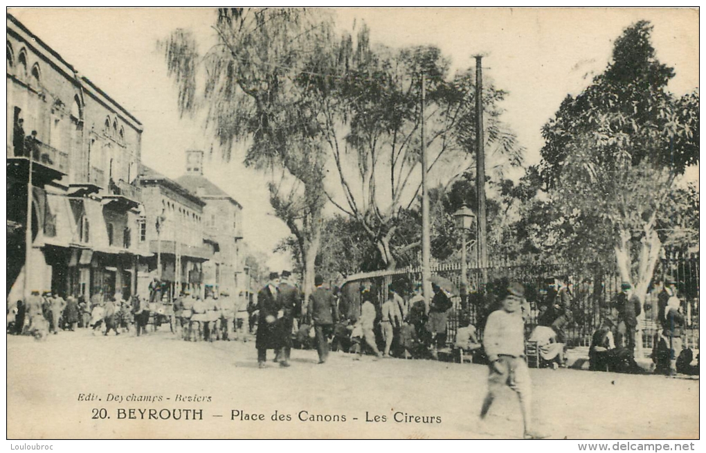 BEYROUTH PLACE DES CANONS LES CIREURS  ECRITE EN 1924 VOIR LES DEUX SCANS - Liban