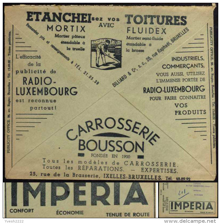 Belgique 1938. Enveloppe CCP. Automobiiles Imperia, Radio-Luxembourg (RTL), Publicités Pour Industriels Et Commerçants - Coches