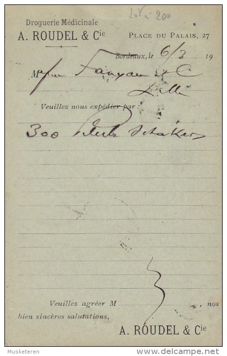 France Postal Stationery Ganzsache Entier Mouchon A. ROUDEL & Cie, Private Print BORDEAUX 1902 To LILLE Nord (2 Scans) - Pseudo-entiers Privés