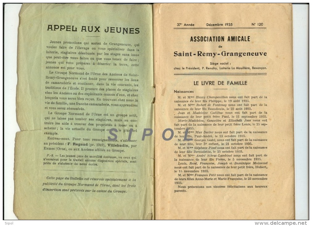 Bulletin De L Association  Amicale Des Anciens Elèves De L Ecole De St Rémy/  Grangeneuve ( Fribourg Suisse )Dec 1935 - Über 18