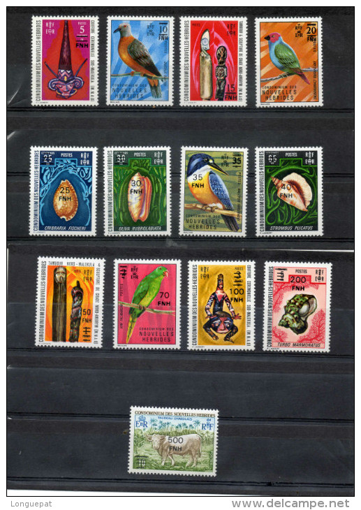 NOUVELLES-HEBRIDES : T.P De 1972-73 Surchargés Nouvelle Valeur- Oiseaux, Coquillages, Art - Français - Ongebruikt