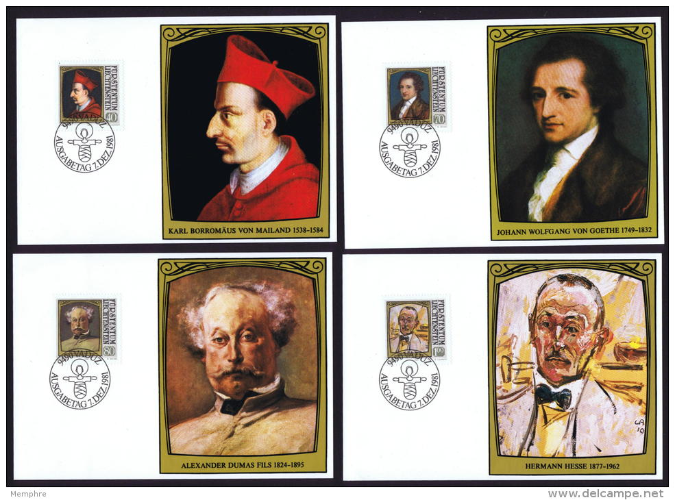 1981  Peintures De Personnes Célèbres: Cardinal Von Mailand, Goethe, Alexandre Dumas, Hermann Hesse Série Complète - Cartes-Maximum (CM)