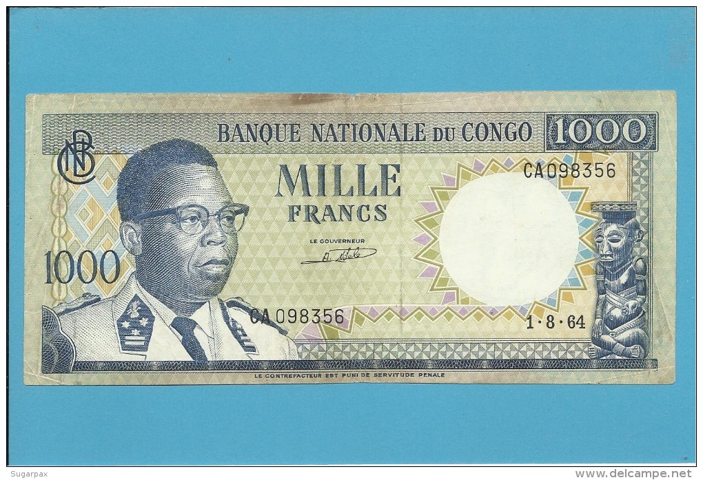 CONGO - 1000 FRANCS -  01.08.1964 - P 8 - Sign. 1 - DEMOCRATIC REPUBLIC - République Démocratique Du Congo & Zaïre
