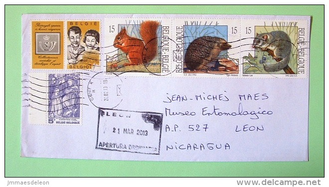 Belgium 2013 Cover To Nicaragua - Philately - Christmas - Animals Squirrel Hedgehog Possum Loir Herisson - Briefe U. Dokumente