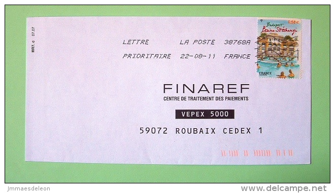 France 2011 Cover To Roubaix - Budapest Baths (stamp Damaged) - Covers & Documents