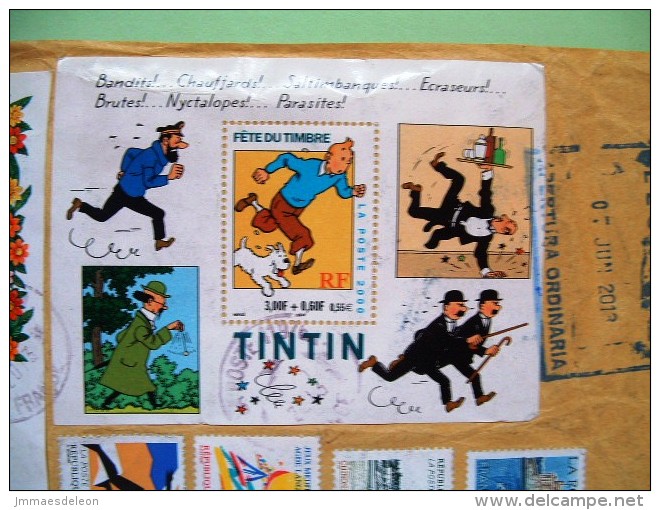 France 2013 Front Cover To Nicaragua - 2 Souvenir Sheets - Comics Tintin - Flowers - Paintings Plane Cinema Art Harbo... - Covers & Documents