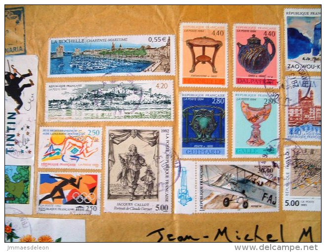 France 2013 Front Cover To Nicaragua - 2 Souvenir Sheets - Comics Tintin - Flowers - Paintings Plane Cinema Art Harbo... - Covers & Documents