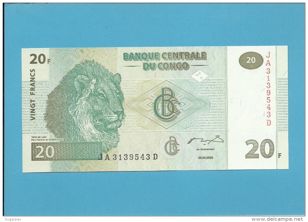 CONGO - 20 FRANCS -  30.06.2003 - P 94 - UNC. - Sign. 12 - Printer HdM-B.O.C. - DEMOCRATIC REPUBLIC - República Democrática Del Congo & Zaire