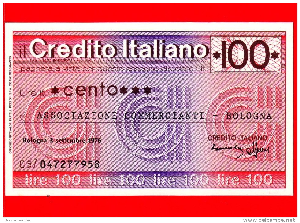 MINIASSEGNI - CREDITO ITALIANO  - FdS - CI100030976G - [10] Cheques Y Mini-cheques