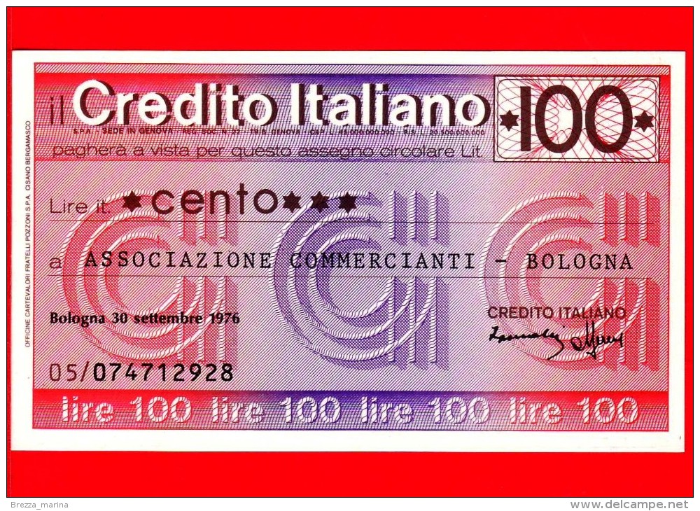 MINIASSEGNI - CREDITO ITALIANO  - FdS - CI100300976A - [10] Chèques