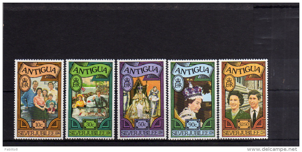 ANTIGUA 1977 QUEEN ELIZABETH SILVER JUBILEE CORONATION ROYAL VISIT GIUBILEO D´ARGENTO REGINA ELISABETTA MNH - 1960-1981 Autonomie Interne