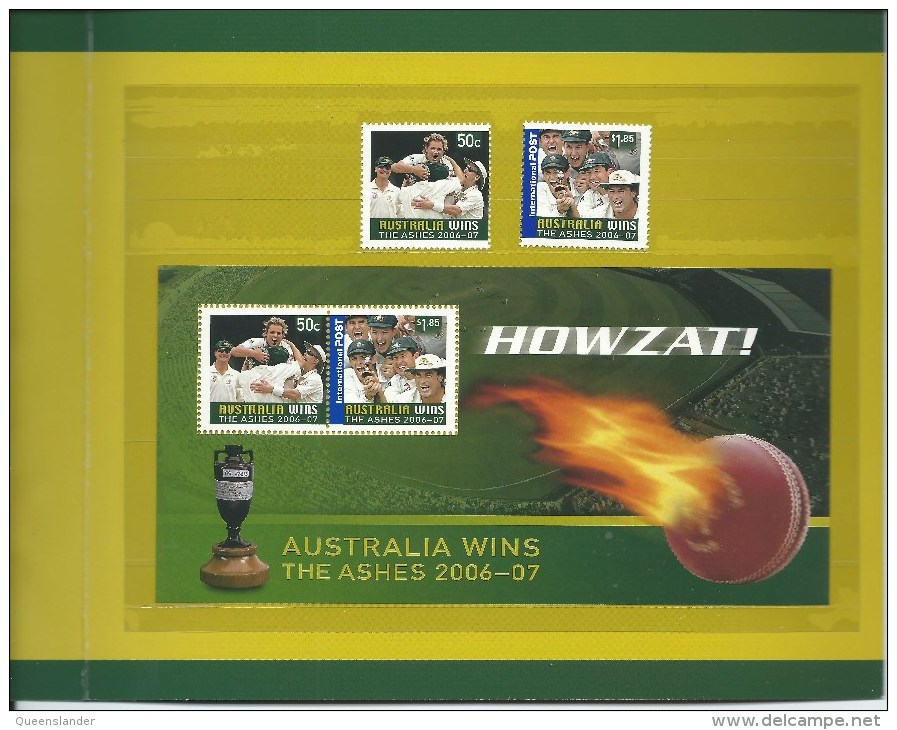 2007 Australia Wins The Ashes Set Of 2 & Mini Sheet As Issued From GPO All In Presentation Pack Complete Mint Unhinged - Presentation Packs