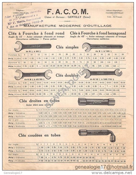 94 445 GENTILLY SEINE 1926  Construction Outillage Mecanique FACOM F.A.C.O.M Succ LEGAT OLIVIER ( Usine à BOURTH EURE 27 - Publicités