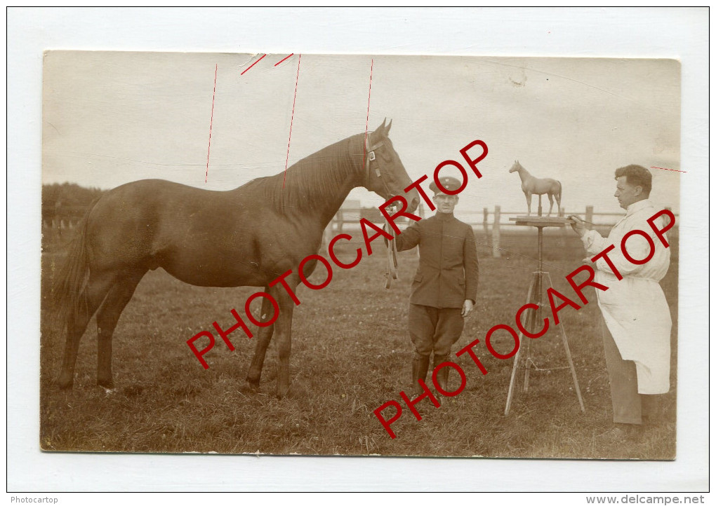 SCULPTEUR-Cheval-ARTISTE-JUMENT-Modele-ART-GRADITZ-!?-2x Cartes Photos Allemandes-Guerre14-18-1WK-Militaria- - Chevaux