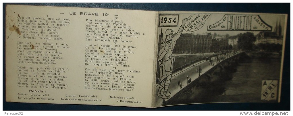 Calendrier 1954du Bulletin De Liaison Du 12eme RI BAYONNE. - Petit Format : 1941-60