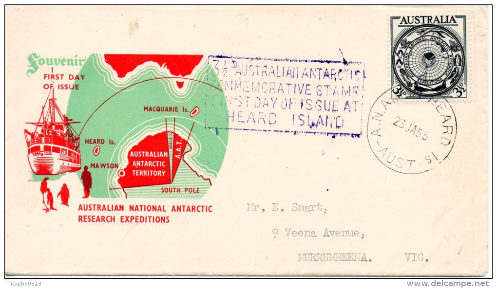 AUSTRALIE. N°214 De 1954 Sur Enveloppe 1er Jour (FDC) De 1955. Expéditions Scientifiques Au Pôle-Sud. - Research Programs