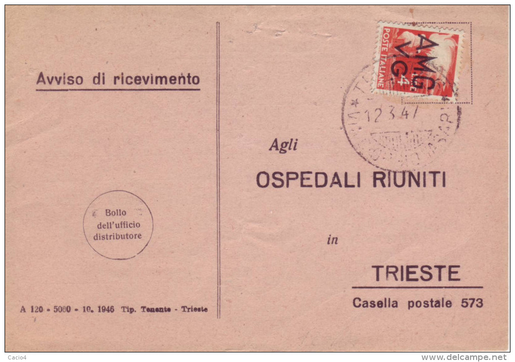 1947 12.3  Avv. Di Ric. Con Dem Soprast. 4 L (16) Da Trieste Per Villa Decani + Ann. "Sv. Anton" - Marcophilie