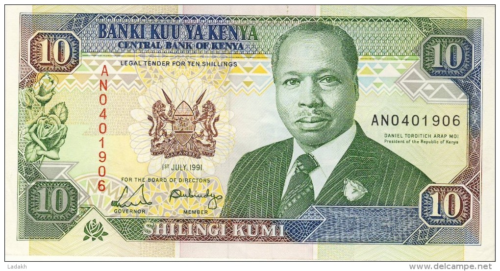 BILLET # KENYA # 10 SHILINGI KUMI # 1991 # PICK 24  # DANIEL TOROITICH  ARAP  MOI # NEUF # - Kenia