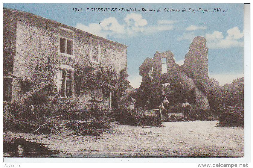 85 POUZAUGES - (animé) Ruines Du Château De PUY PAPIN - Nr 1218 Jehly Poupin - D18 20 - Pouzauges
