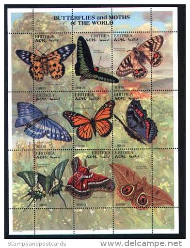 Erythrée Papillons Feuillet De 9 Timbres 1997 ** Butterflies Eritrea Nine Stamps Sheetlet ** - Erythrée